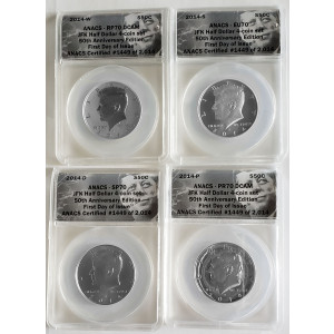 2014 Silver 4 Coin Collection 50th Anniversary Kennedy Half Dollars 
