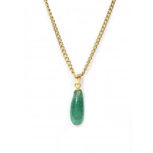 Lite Aventurine  Gemstone Drop Necklace in White Metal, 15x7x4mm 