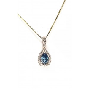 Diamond Pendant 68pts., Blue Pear Shape Center, Set in 14kt Rose Gold