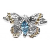 Butterfly Engagement Ring with Yellow & Blue Diamonds, in White Gold 