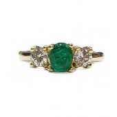 Emerald & Diamond 3 Stone Ring in 18kt. Gold